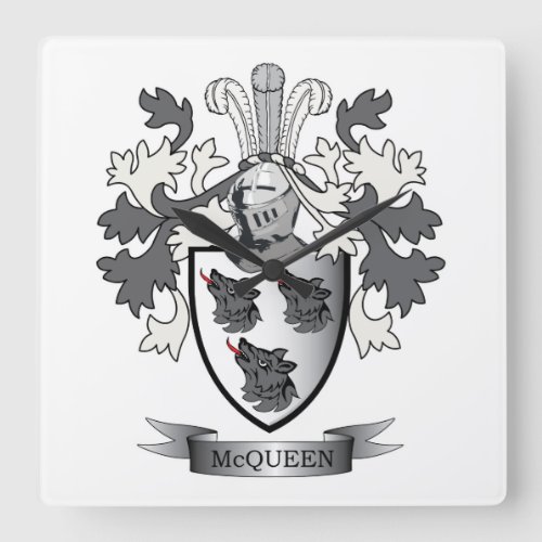 McQueen Family Crest Coat of Arms Square Wall Clock