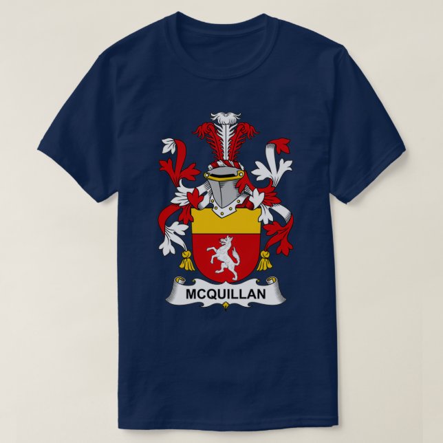 McQuillan Coat of Arms Family Crest  T-Shirt (Design Front)
