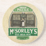 McSorley's Drink Coaster<br><div class="desc">A vintage Irish Pale Ale advertisement featuring a tavern keeper standing in fron of the establishment. McSorley's established in 1854.</div>