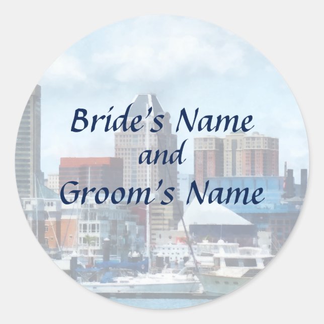MD - Baltimore Skyline and Harbor Classic Round Sticker (Front)