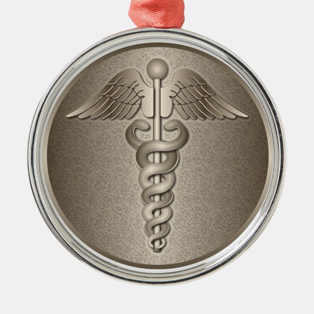 MD Caduceus Metal Ornament (Front)