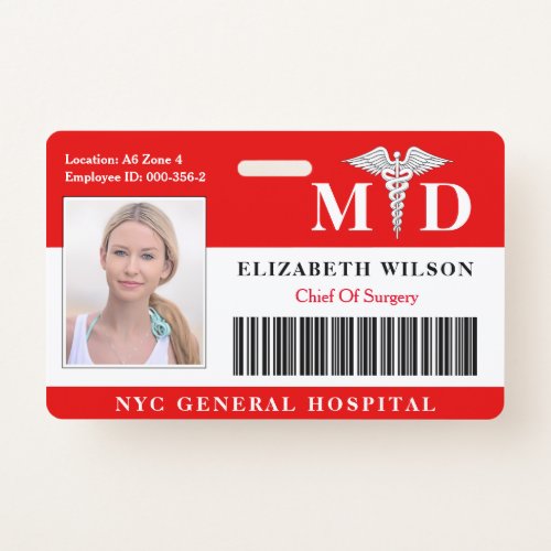 MD Doctor  Hospital Medical Employee Photo ID Badge