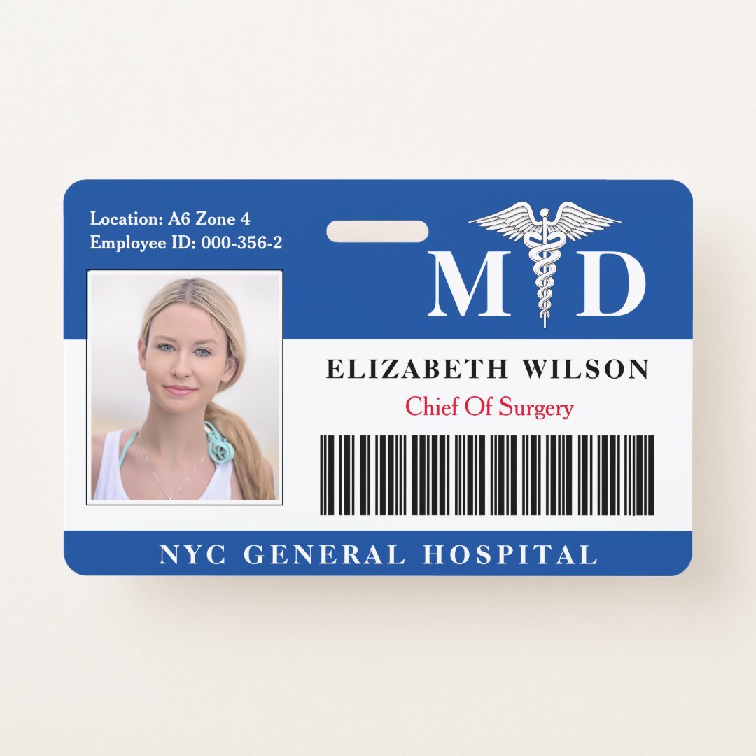 MD Doctor | Hospital Medical Employee Photo ID Badge | Zazzle