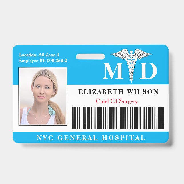 MD Doctor | Hospital Medical Employee Photo ID Badge (Front)