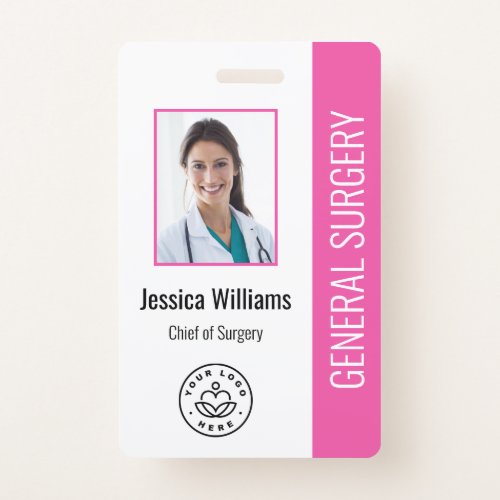 MD Doctor Hospital Medical Employee Photo ID Pink Badge