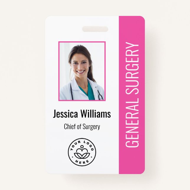 MD Doctor Hospital Medical Employee Photo ID Pink Badge (Front)