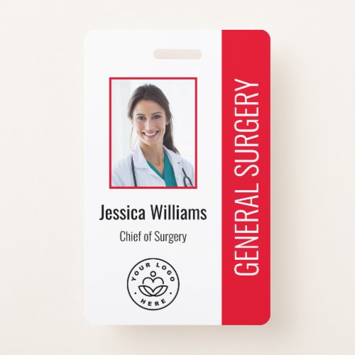 MD Doctor Hospital Medical Employee Photo ID Red Badge