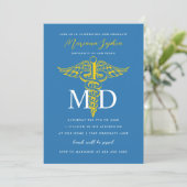 MD Doctor of Medicine Graduation Blue and Gold Invitation (Standing Front)