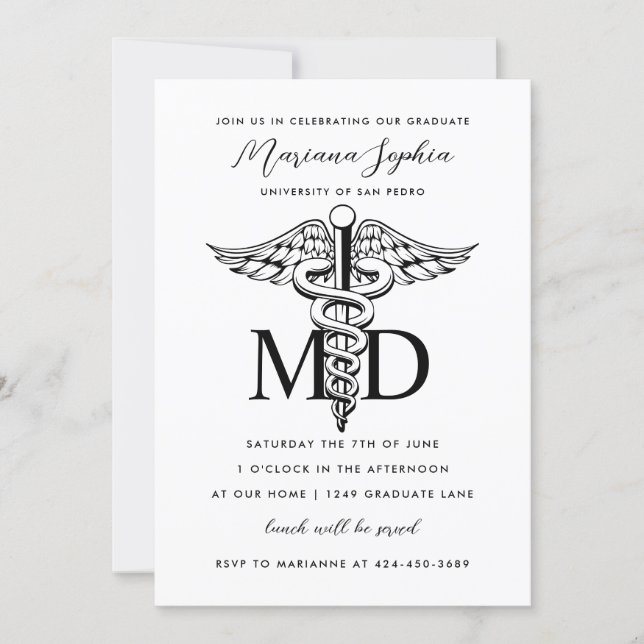 MD Doctor of Medicine Graduation Custom Color Invi Invitation (Front)