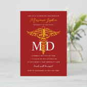 MD Doctor of Medicine Graduation Red and Gold Invitation (Standing Front)