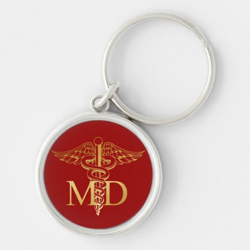 MD faux gold caduceus Red and Gold Keychain