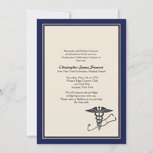 MD Graduation Invitation Navy Blue