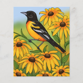 MD State Bird Oriole & Black-eyed Susan Flower