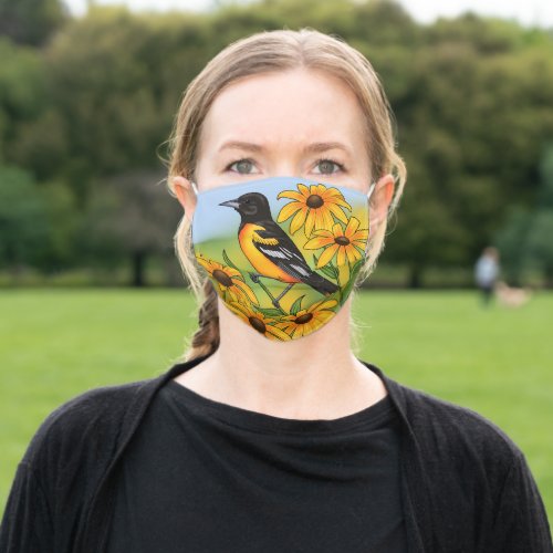 MD State Bird Oriole  Black_eyed Susan Flower Adult Cloth Face Mask