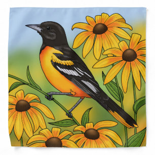MD State Bird Oriole & Black-eyed Susan Flower Bandana
