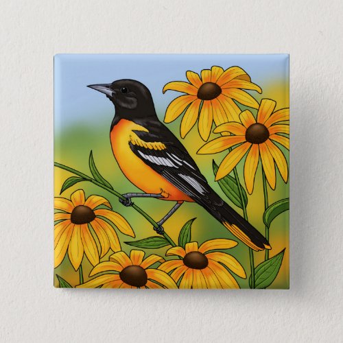 MD State Bird Oriole  Black_eyed Susan Flower Button