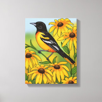 MD State Bird Oriole & Black-eyed Susan Flower Canvas Print