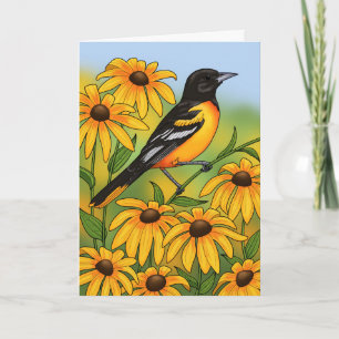 MD State Bird Oriole & Black-eyed Susan Flower Card