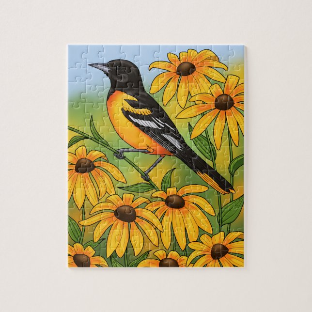 MD State Bird Oriole & Black-eyed Susan Flower Jigsaw Puzzle (Vertical)