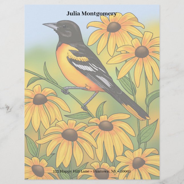 MD State Bird Oriole & Black-eyed Susan Flower Letterhead (Front)