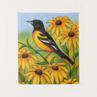 MD State Bird Oriole & Black-eyed Susan Flower