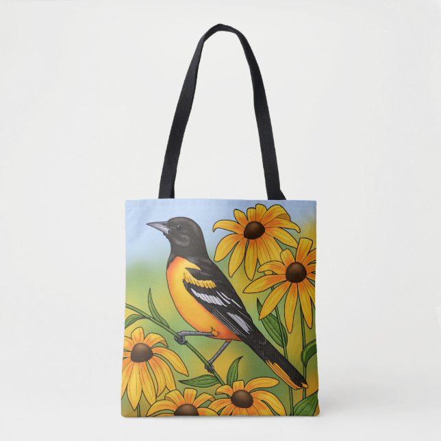 MD State Bird Oriole & Black-eyed Susan Flower Tote Bag (Front)