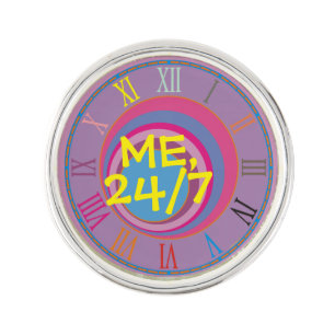 ME, 24/7 girly pretty swirl circles cute clock art Lapel Pin
