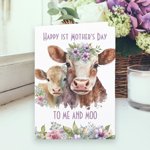 Me and Moo Cute Mother and Baby Cow Mothers Day Holiday Card