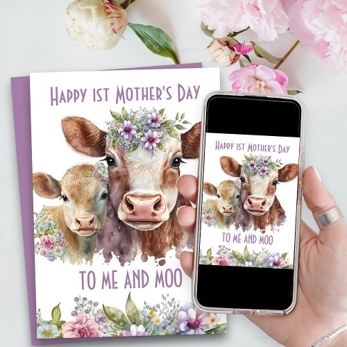 Me and Moo Cute Mother and Baby Cow Mothers Day Holiday Card