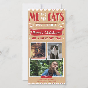Me and My Cats Christmas 4x8 Photocard (3 Images) Holiday Card