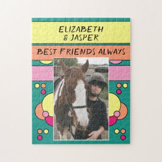 Me and my horse best friends kids green jigsaw puzzle