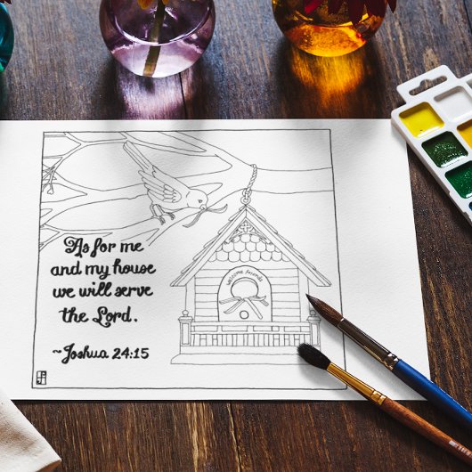 Me and My House Scripture Coloring Postcard