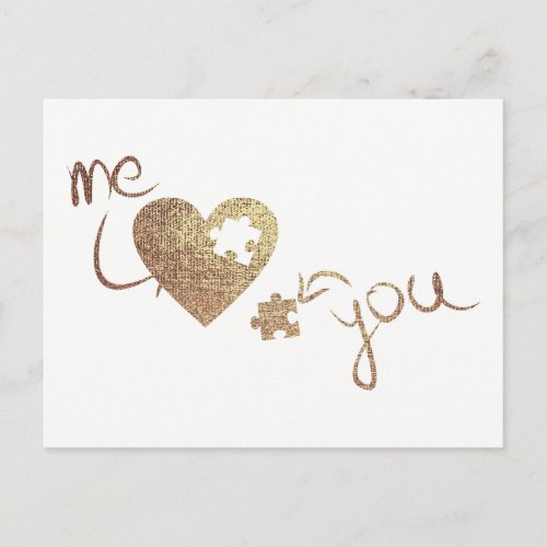 Me and You Heart Puzzles Love Valentine Blush Gold Holiday Postcard