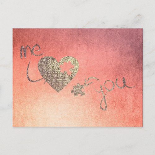 Me and You Heart Puzzles Love Valentine Rose Gold Holiday Postcard