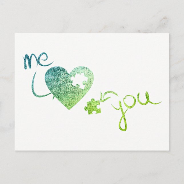 Me and You Heart Puzzles Love Valentine White Mint Holiday Postcard (Front)