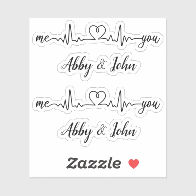 Me and You Heartbeat Love Heart Line Custom Name Sticker (Sheet)