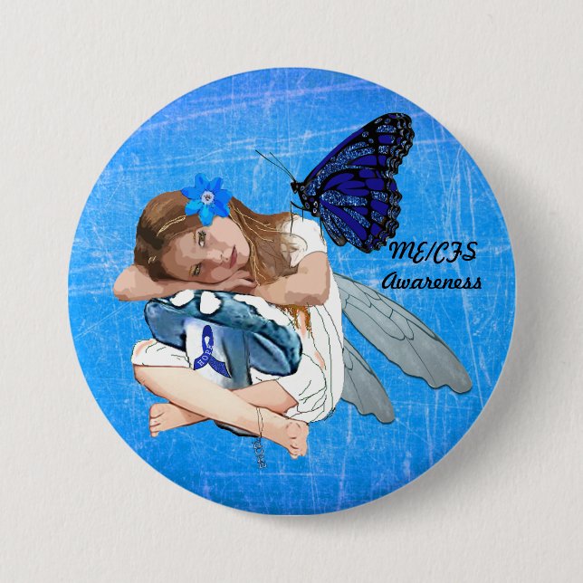 ME/CFS Angel Fairy Girl Awareness Ribbon Pinback Button (Front)