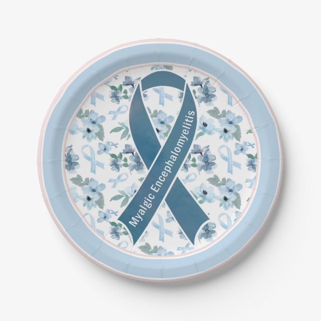 ME/CFS Awareness Ribbon Blue Sunday Paper Plates (Front)