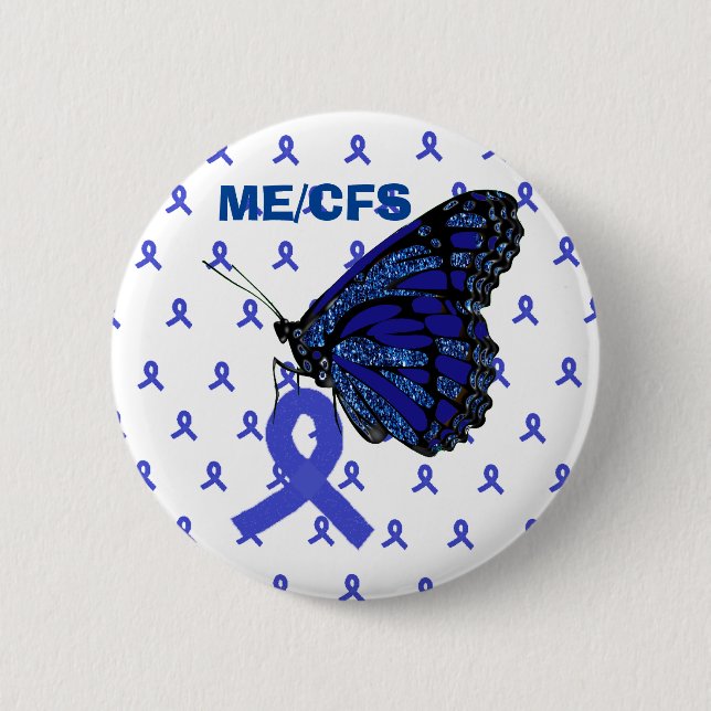 ME/CFS Blue Ribbon and Butterfly Awareness Button (Front)