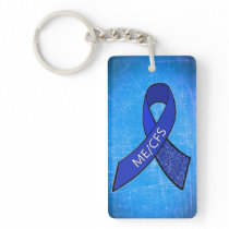 ME/CFS Chronic Fatigue Blue Ribbon Keychain