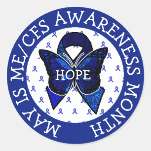 ME/CFS Syndrome Awareness Ribbon Butterfly Classic Round Sticker