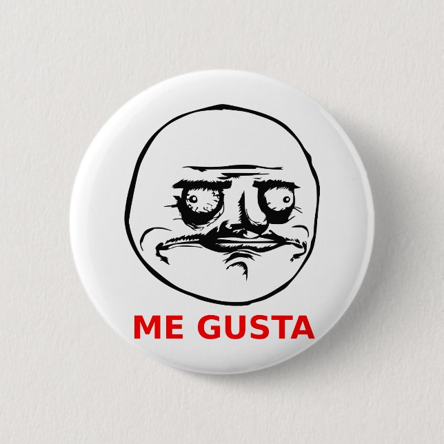 Me Gusta Face with Text Pinback Button (Front)