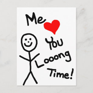 Me Loves You Stick Person Cartoon Postcard