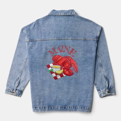 ME Maine Lobster Shack Seafood Dinner Red Gingham Denim Jacket