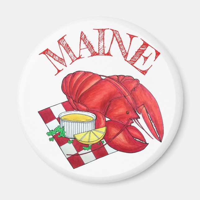 ME Maine Lobster Shack Seafood Dinner Red Gingham Magnet (Front)