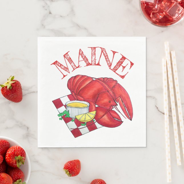 ME Maine Lobster Shack Seafood Dinner Red Gingham Napkins (Insitu)