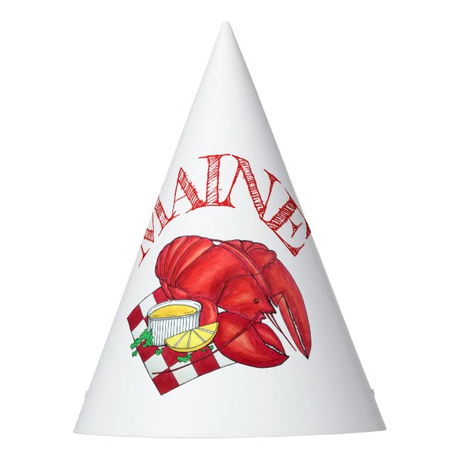 ME Maine Lobster Shack Seafood Dinner Red Gingham Party Hat (Front)