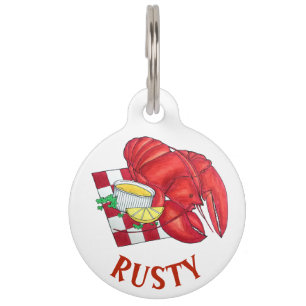 ME Maine Lobster Shack Seafood Dinner Red Gingham Pet ID Tag