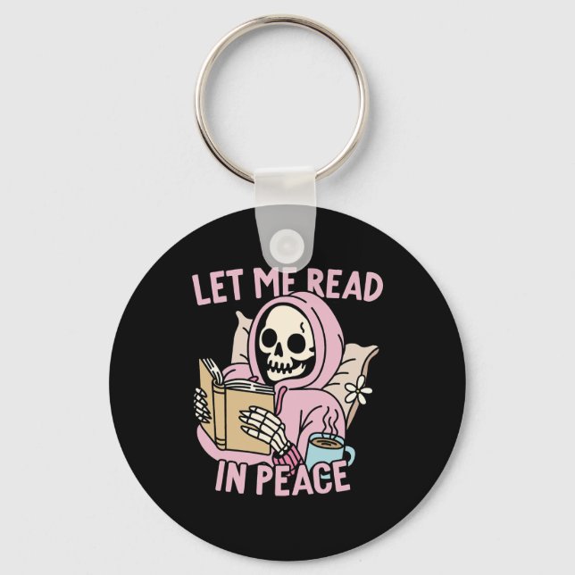 Me Read In Peace Funny Ghost Reading Book Hallowee Keychain (Front)