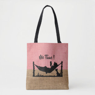 Me-Time Coral and  Beige & Burlap Texture Tote Bag